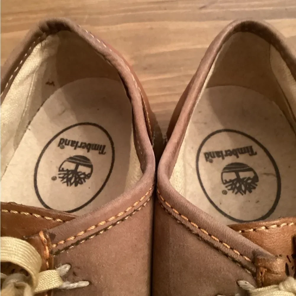 TIMBERLAND MENS 10.5 BROWN MOC TOE LEATHER OXFORDS GUM SOLE